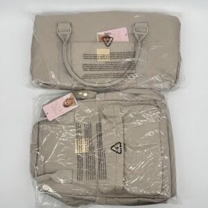 Paris Hilton Quilted Travel Bag Set Cream NWT Laptop Backpack & Duffel Bag 2 Pc